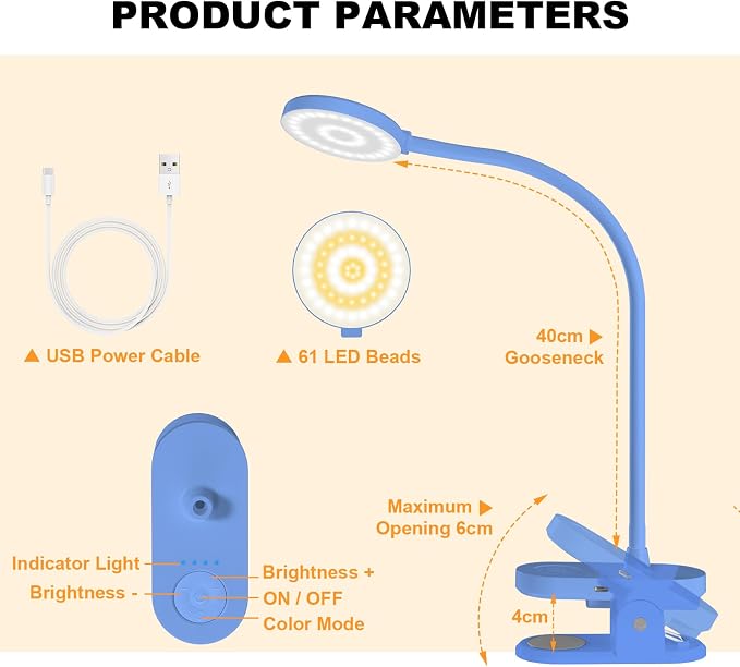 Cordless Clip on Reading Light, Rechargeable LED Book Lamp - Image 8