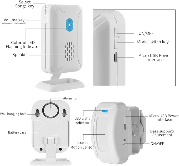 KCMYTONER Wireless Motion Sensor Door Chime, Entry Alert Chime for Business, Door Alarm,112LB Loud, Adjustable Volume and Light Brightness, for Home, Warehouse, Villa Security(3Sensors& 1Receiver)