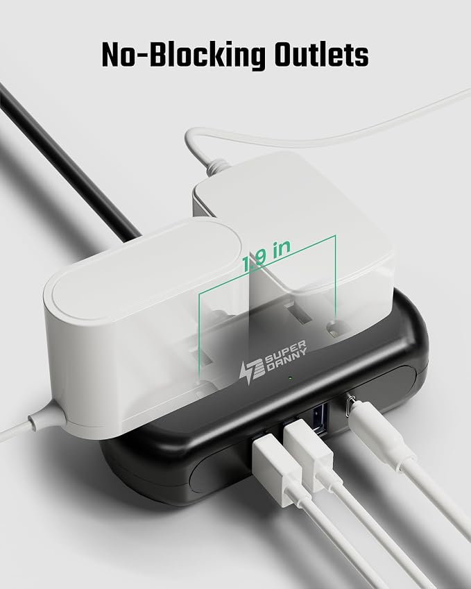 Power Strip with USB, SUPERDANNY Mini Surge Protector with 2 Wide-Spaced Outlets - Image 4