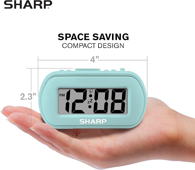 Sharp Battery Alarm Clock with Soft-Touch Case and Blue Backlight, Mint | - Image 6