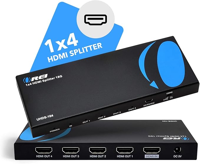 OREI HDMI Splitter 1 in 4 Out – 1x4 4K@60Hz HDMI 2.0 UHD Powered 4-Port HDMI Splitter with HDCP 2.2, EDID Management, 18Gbps Bandwidth – 4-Way Output for TV, Fire Stick, PS5, Blu-ray