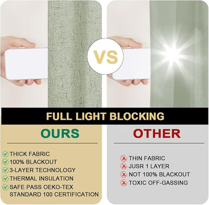 PrinceDeco Blackout Curtains 84 Inches Long Patio Curtains for Sliding Door Blackout Curtains for Sliding Glass Doors 100 Inch Wide Curtains for Living Room,100 X L84 Inch, Sage