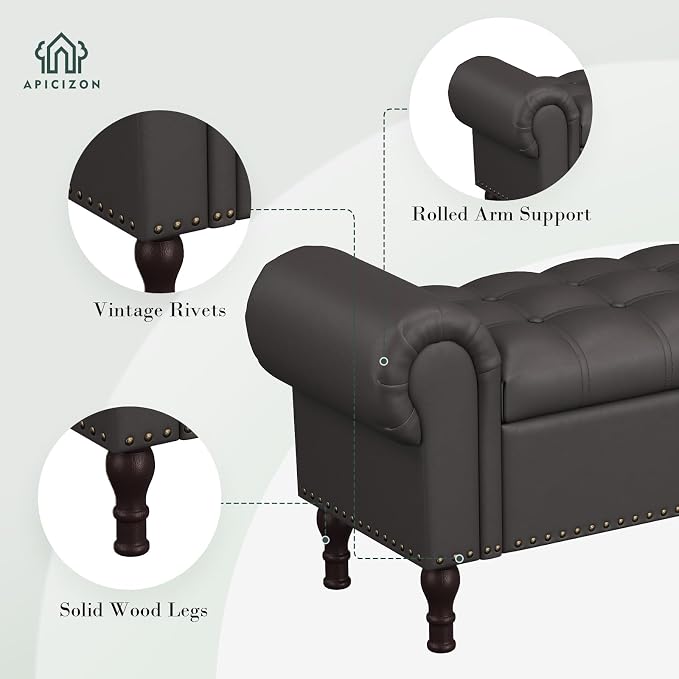 Apicizon 50" Bench with Storage, Upholstered Tufted Button Bedroom Bench with - Image 8