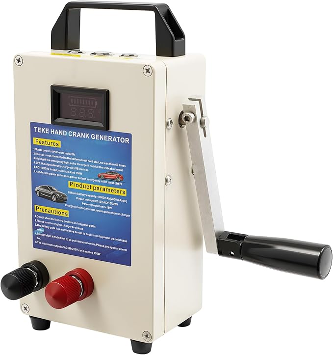 Hand Crank Generator & Portable Power Station, 150W 110V Manual Emergency Charger with Folding Handle and Battery Life, Aluminum Alloy Outdoor Generator for Camping Emergency and Smartphone Charging