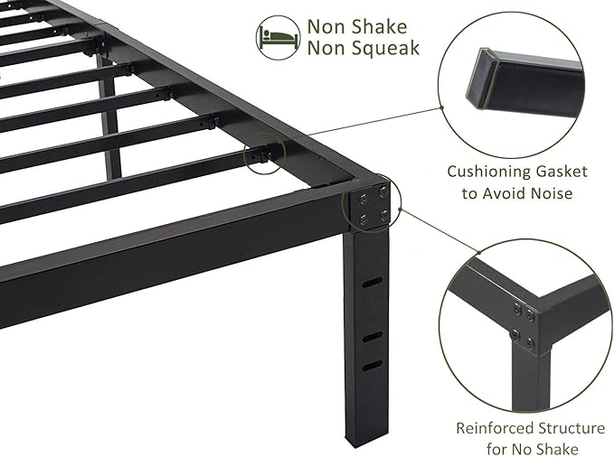45MinST 18 Inch Maximum Storage Bed Frame/Reinforced Platform /3500lbs Heavy Duty/Easy Assembly/Mattress Foundation/Steel Slat/Noise Free, Twin