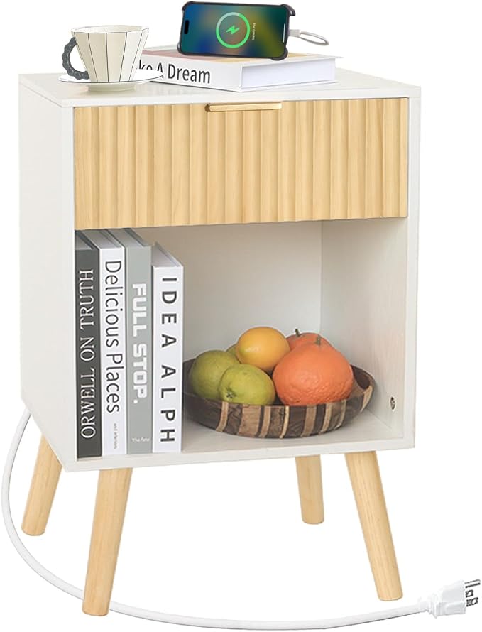 Fultyle Night Stand with Charger Station, Modern Wood Nightstand with Drawer - Image 7