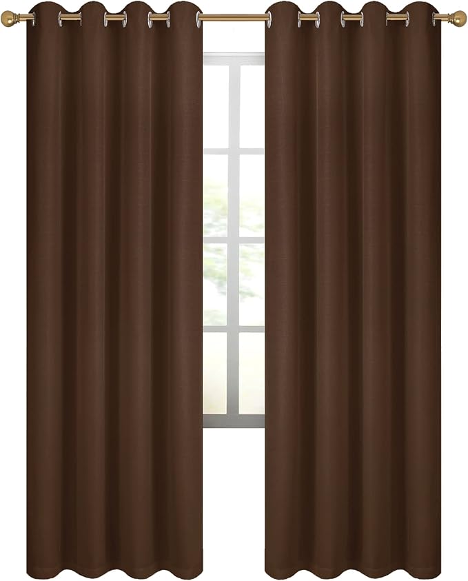 Diraysid 100% Blackout Curtains Chocolate Brown Linen Curtains - Image 3