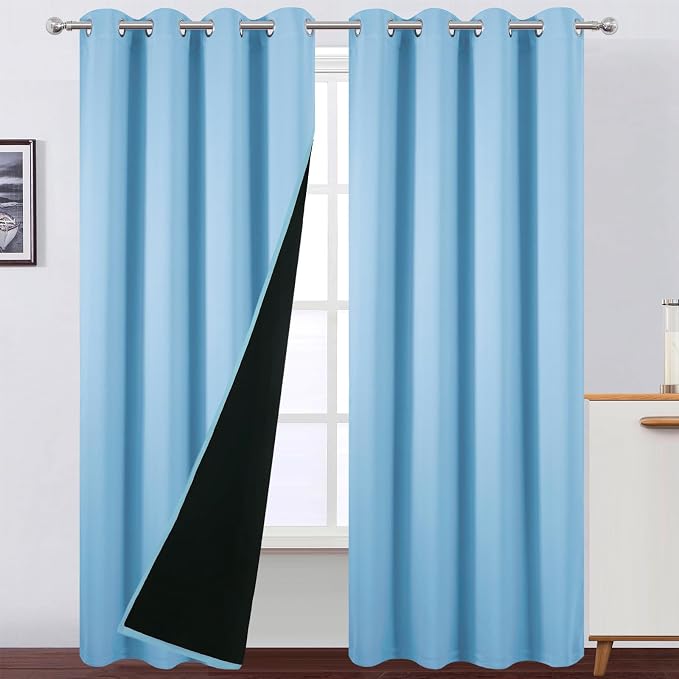 100% Blackout Curtains 84 Inch Long Sky Blue Curtains 2 Panels by Lemomo
