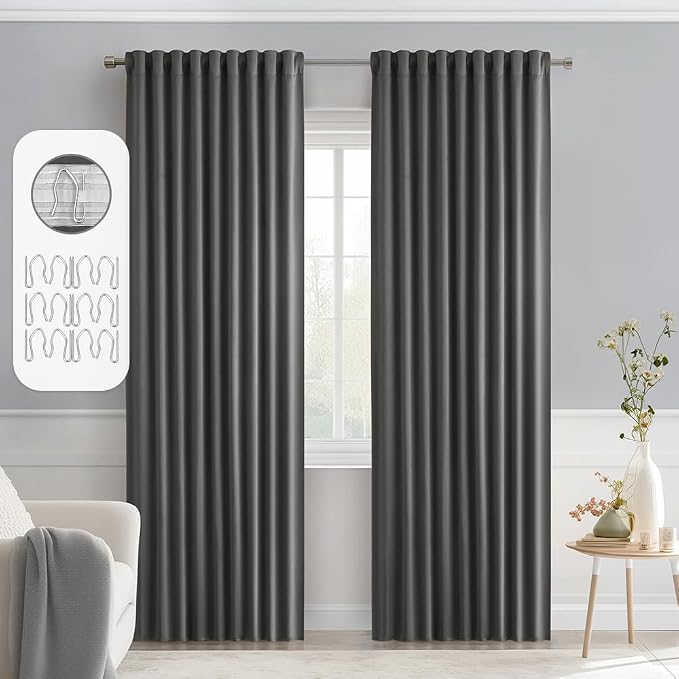 MIULEE Grey Back Tab Blackout Curtains 52x84 Inch Length 2 Panels Set | Rod by MIULEE