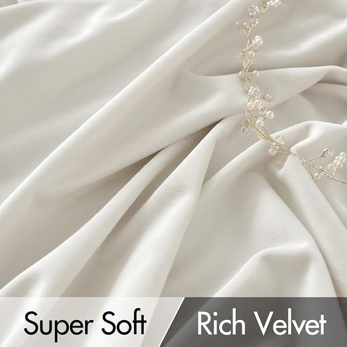 MIULEE Ivory White Velvet Pinch Pleat Blackout Curtains W52 X L96 Inches | 2 - Image 4