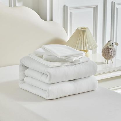 Toddler Bedding Set - 5 Piece Soft and Breathable Toddler Bed Set for Boys and Girls, Includes Quilted Comforter, Fitted Sheet, Flat Top Sheet, Standard Pillowcase and Toddler Pillowcase, White