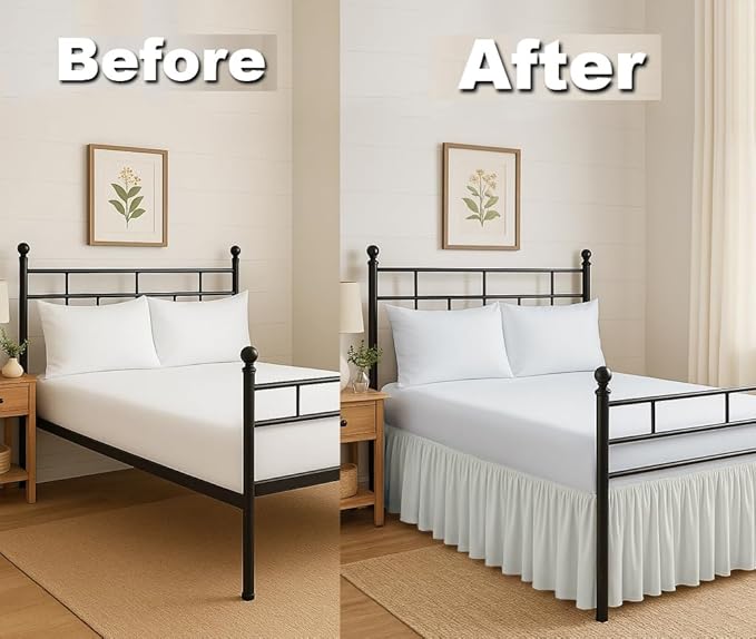 Ruffled Bed Skirt Split Corners with Platform, Tailored Fit Hotel Quality Wrinkle Free Ultra-Soft Microfiber Dust Ruffle, Upto 21 Inch Drop, Full XL, Ivory