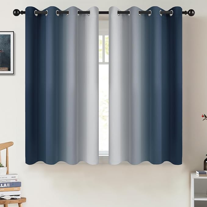 COSVIYA Grommet Room Darkening Ombre Navy Blue Curtains W52xL45 inch | Navy and by COSVIYA
