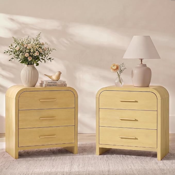Night Stand Set of 2 3-Drawer Nightstand 26.7" H Metal Handle Modern Sturdy by TheBeautyofRusticRefined