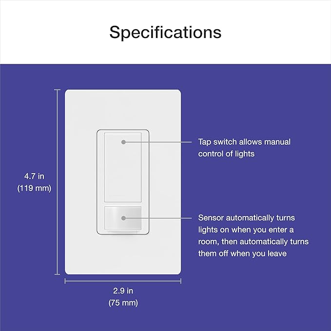 Lutron Maestro Motion Sensor Light Switch Indoor for Bathroom, Garage, Laundry Room, Any Bulbs, Occupancy Vacancy Sensor, Single-Pole, MS-OPS2-GR, Gray