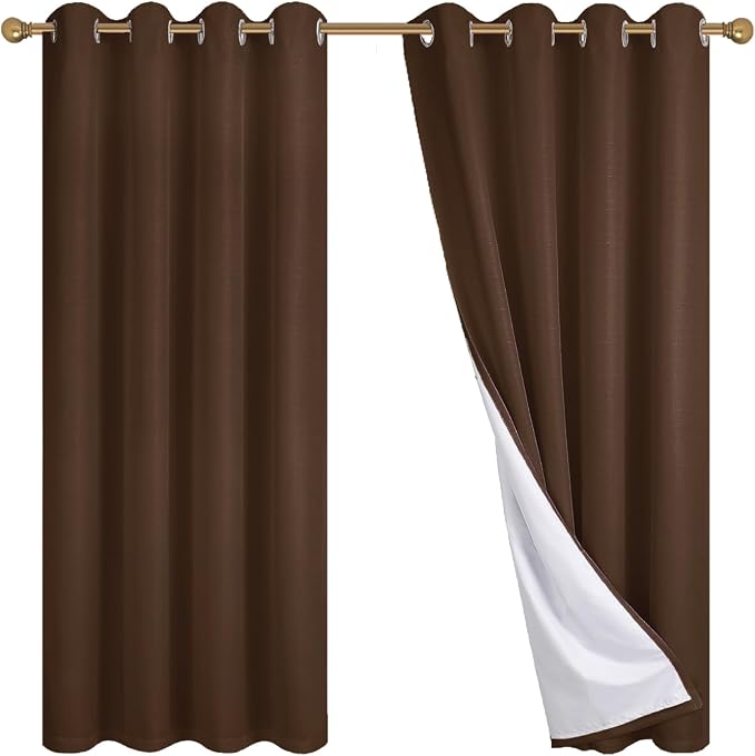 Diraysid 100% Blackout Curtains Chocolate Brown Linen Curtains - Image 9