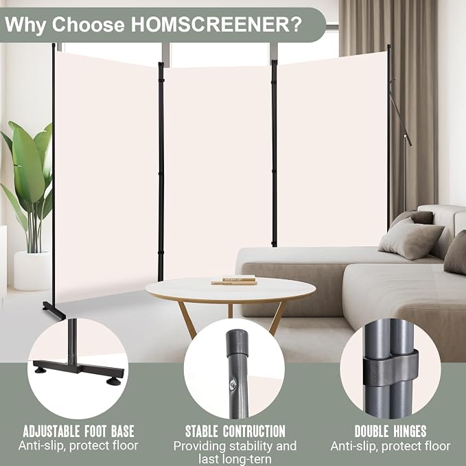 Room Divider 3 Panel Folding Privacy Screen, Round Pad Design Wall Divider | - Image 3