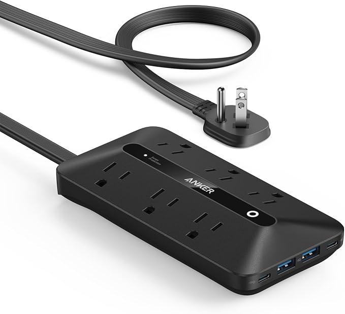 Anker Power Strip with 300J Surge Protector, 5ft Outlet Extender, 6AC | Flat by Unknown