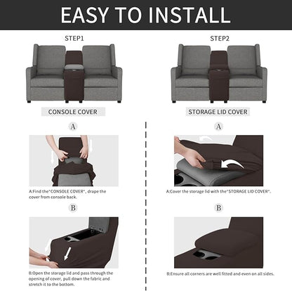 Easy-Going 2-Piece Recliner Console Cover for Reclining Loveseat Covers Stretch Jacquard Middle Console Cover for Recliner Couch and Sofa Chocolate