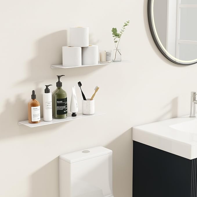 MKO 16" Floating Shelves for Wall, Metal Wall Mounted Shelf for Bathroom - Image 2