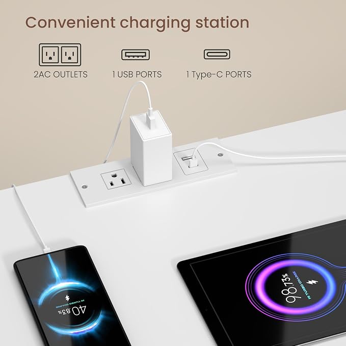 Nightstands Set of 2 with Charging Station, LED Lights, Hidden Drawer, Modern - Image 7