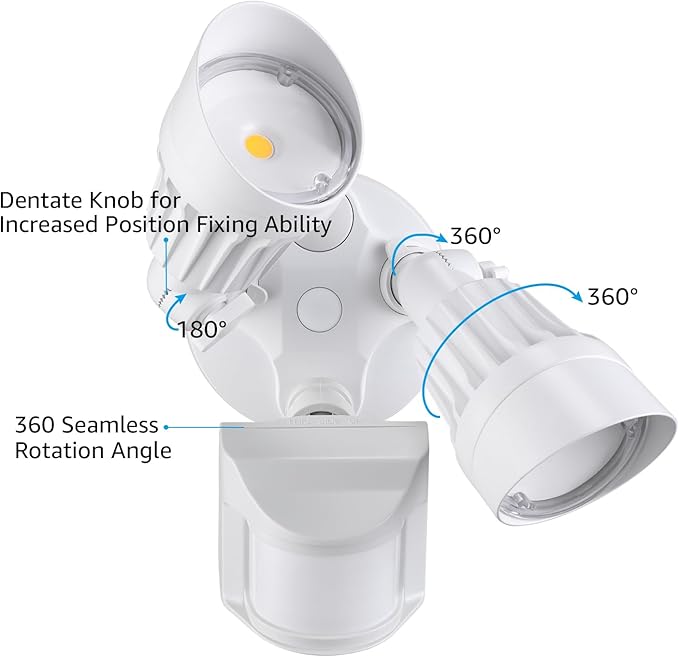 LEONLITE COB LED Security Light, Motion Sensor Outdoor Lights, Dusk to Dawn, 100-277V, ETL Listed, Adjustable Heads, Motion Detector Flood Light for Outside, IP65 Waterproof, 3000K Warm White, White