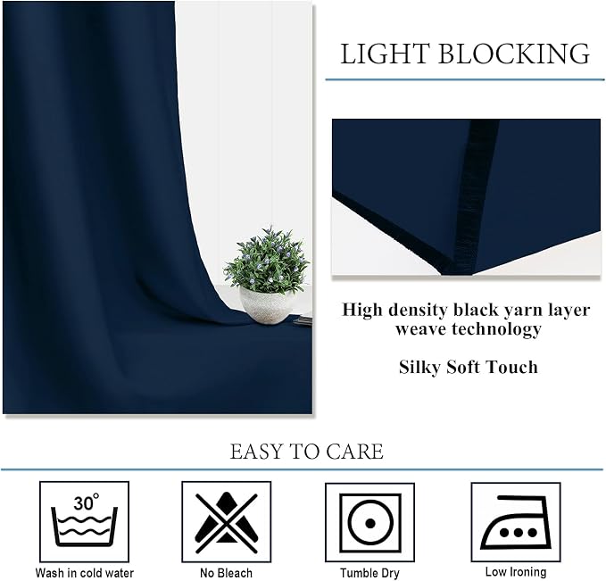 Diraysid Navy Blue Grommet Blackout Curtains - Image 7