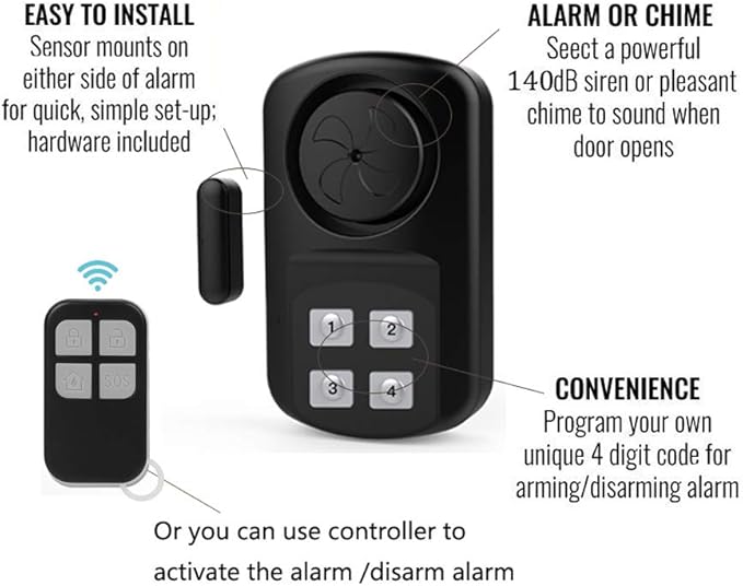 HENDUN Pool Gate Alarm Outdoor Wireless with Remote, 140db Loud, Waterproof Door Alarm Sensor, Kids Safety, Weatherproof Garage Fence Entry Chime (2 Pack)