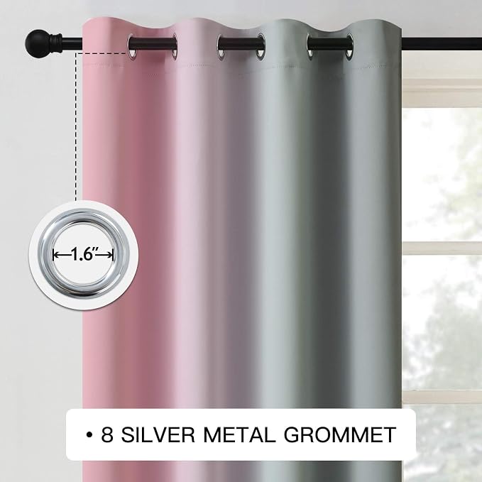 COSVIYA Grommet Ombre Blackout Pink and Grey Curtains, W52 x L84 inch | Room - Image 3