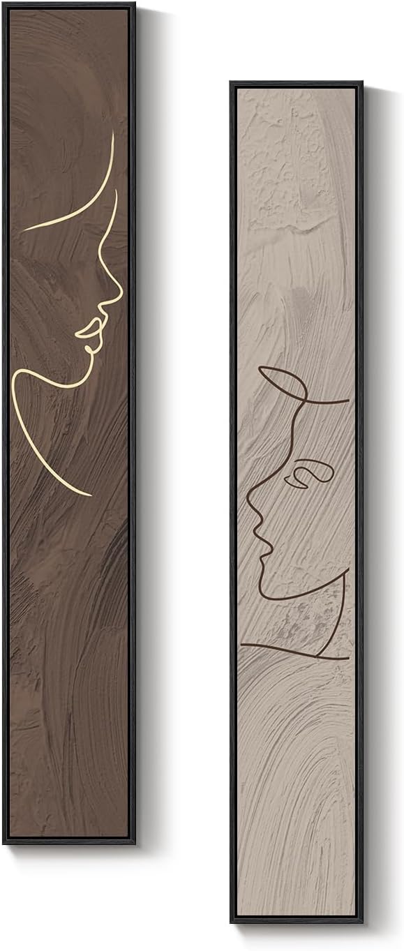 Large Framed Neutral Abstract Vertical Wall Art Set of 2, Modern Brown and - Image 9