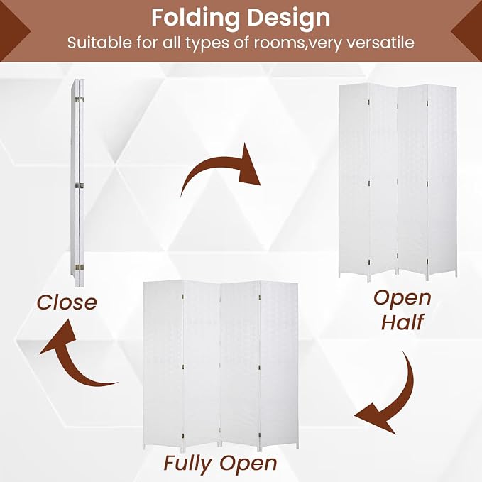 Dopinmin White Room Divider Wall Divider 6FT 4 Panels Dressing Screen | Wood - Image 3