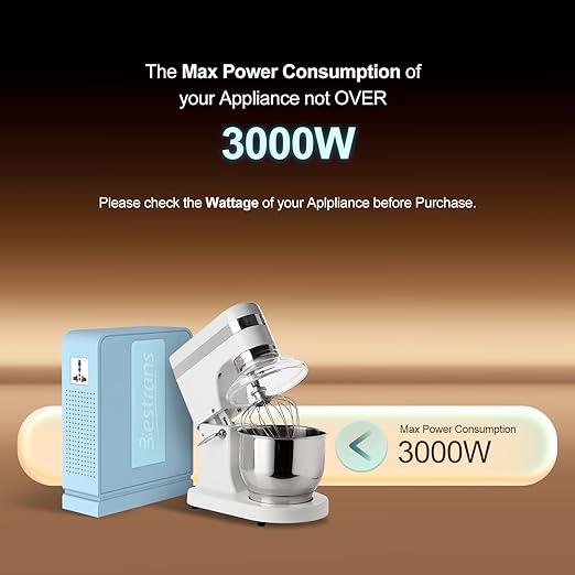 BESTRANS 3000W Step Up Transformer 110v to 220v Converter, Heavy Duty Voltage Converter 110v-120v to 220v-240v with Dual Outlets, Overload Protection & Ultra-Quiet for Home Appliances, Light Blue