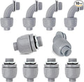 Wocloer 1/2 inch Liquid Tight Connector PVC Flexible Conduit Connector UL Listed Liquid Tight Conduit Fittings 10 Pack (5 pcs 180D/5 pcs 90D)