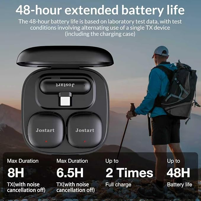 JOSTART Wireless Mini Microphone for iPhone & Android,Using AI Smart Noise Reduction Technology - Wireless Lavalier Microphone for YouTube Podcast Vlogging Tiktok-Black