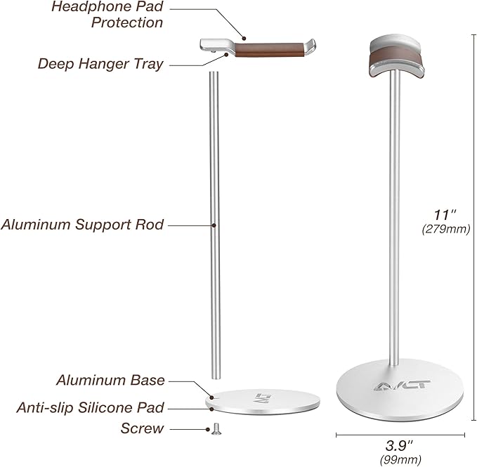 AVLT Universal Slim Aluminum Alloy Desktop Headphone Stand Anti-Slip Headset Display Organizer Hanger Rack Holder - Brown