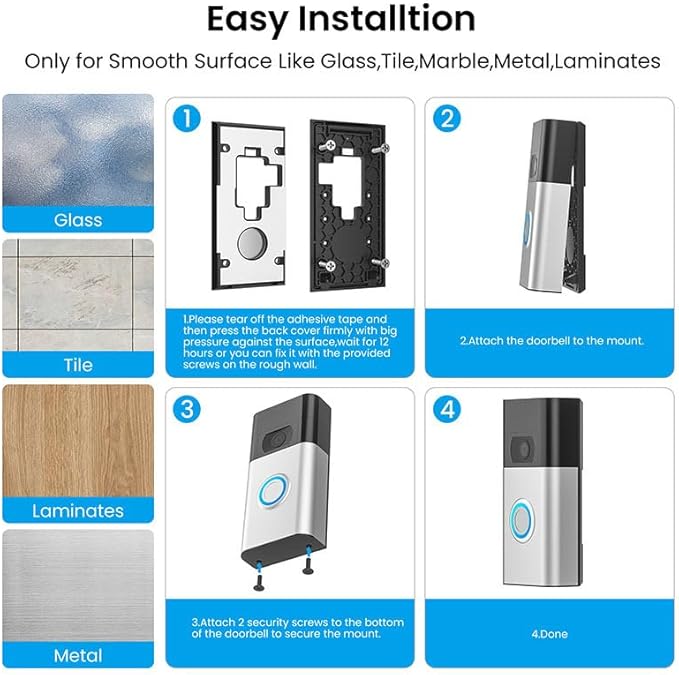 No-Drill Adhesive Mount for Ring Video Doorbell, Doorbell Bracket for Home Apartments Office ( for Ring Video Doorbell (2nd Generation - 2020 Release))