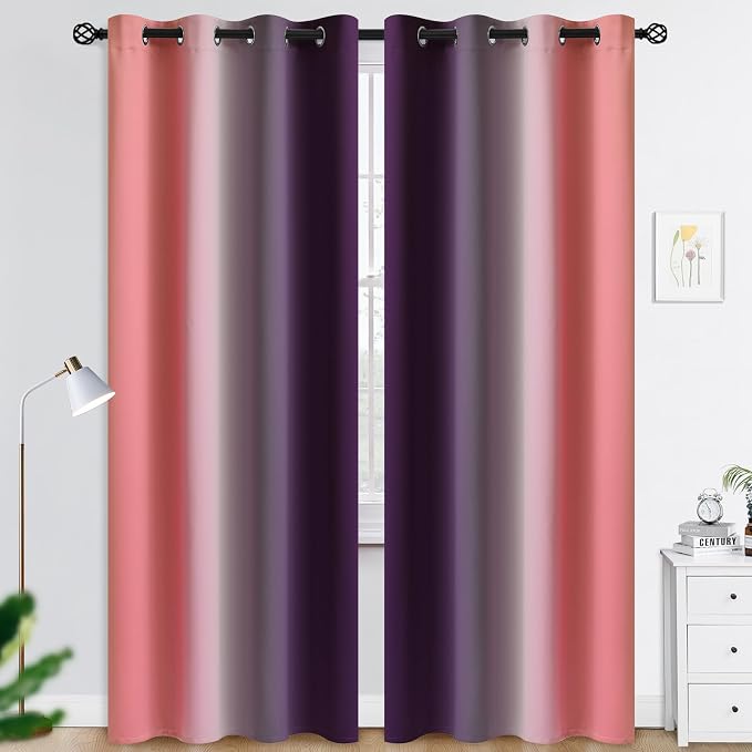 COSVIYA Grommet Drapes Ombre Dark Pink and Purple Curtains W52 x L84 Inch | - Image 3