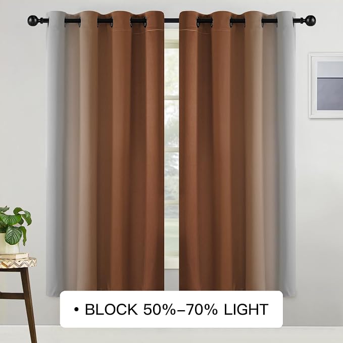 COSVIYA Grommet Blackout Ombre Burnt Orange Curtains W52 x L63 Inch | Gradient - Image 2