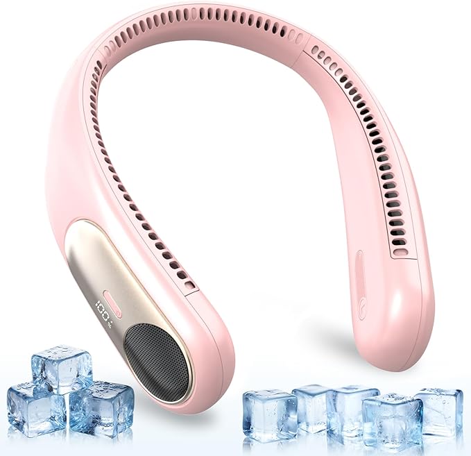 Portable Neck Fan,Personal Wearable Bladeless Fan,LED Display,4-Speeds,6000mAh USB Rechargeable,360° Strong Cooling Wind,Hands Free,White Elephant Gift,Christmas Gifts for Men Women Dad Mom (Pink)