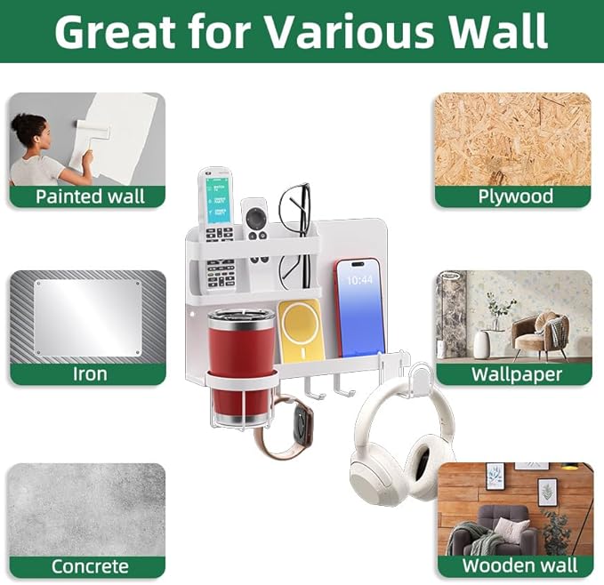 White Wall Mount Bedside Shelf for Remote & Makeup Organizer | Space-saving - Image 5