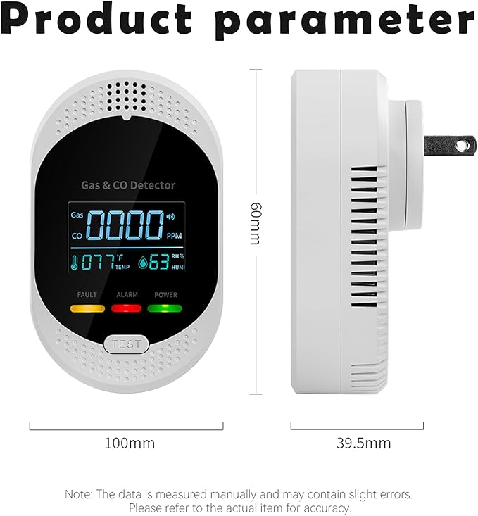 2PCS 4-in-1 Carbon Monoxide & Natural Gas Detectors with Temperature/Humidity LCD Display, Plug in Co Leak Detector Propane Monitor for Home Travel RV Essentials, Sound Alarm Over 85dB