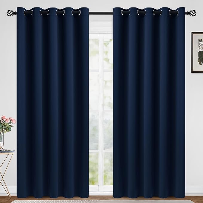 COSVIYA Grommet Blackout Room Darkening Navy Blue Curtains 96 inch Long | Thick by COSVIYA
