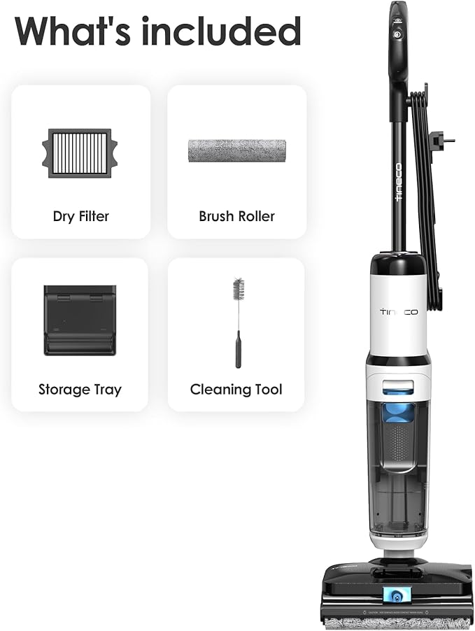 Tineco FLOOR ONE S6 Stretch Steam Corded Wet Dry Vacuum Steam Mop All-in-One, Tineco BoostSteam, 320℉ High-temp Steam Cleaning, 180° Lay-Flat, Anti-Tangle Design, One-Touch Self-Cleaning