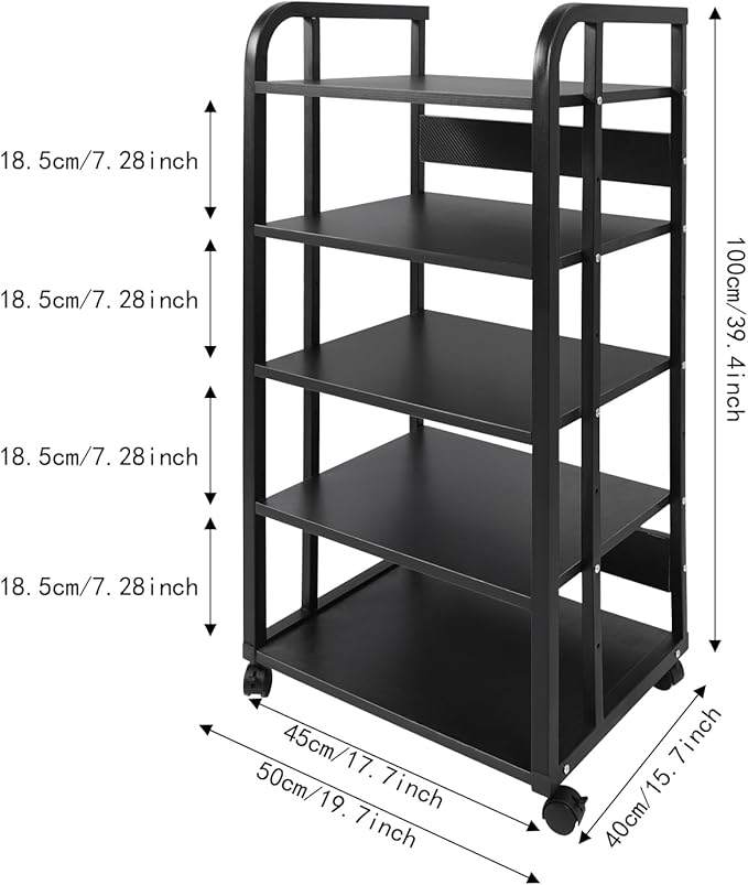 5-Tier AV Media Stand with Universal Wheels, Center Stereo Components Storage Stand, DVD/CD Holder with Adjustable Hole Spacing Movable Audio Media Stand for Living Room, Game Room (5 Tiers)