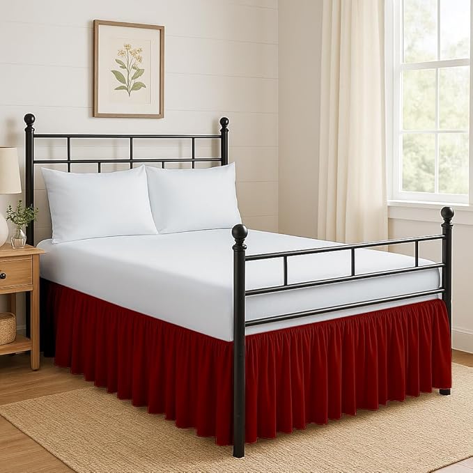 Ruffled Bed Skirt Split Corners with Platform, Tailored Fit Hotel Quality Wrinkle Free Ultra-Soft Microfiber Dust Ruffle, Upto 16 Inch Drop, Twin XL, Burgundy