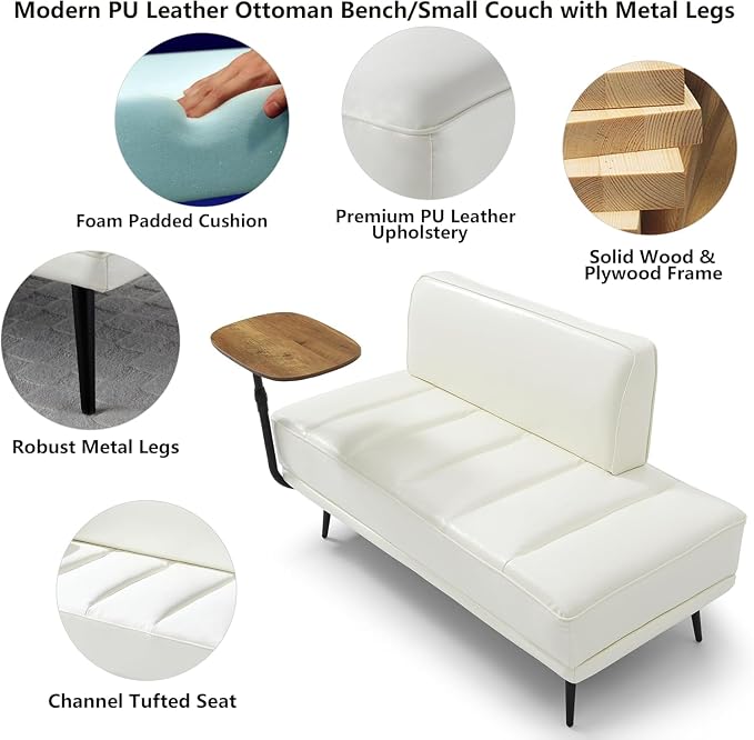 anwickjeff 55" Inch Width Modern End of Bed Bench, Leather Upholstered Futon - Image 3