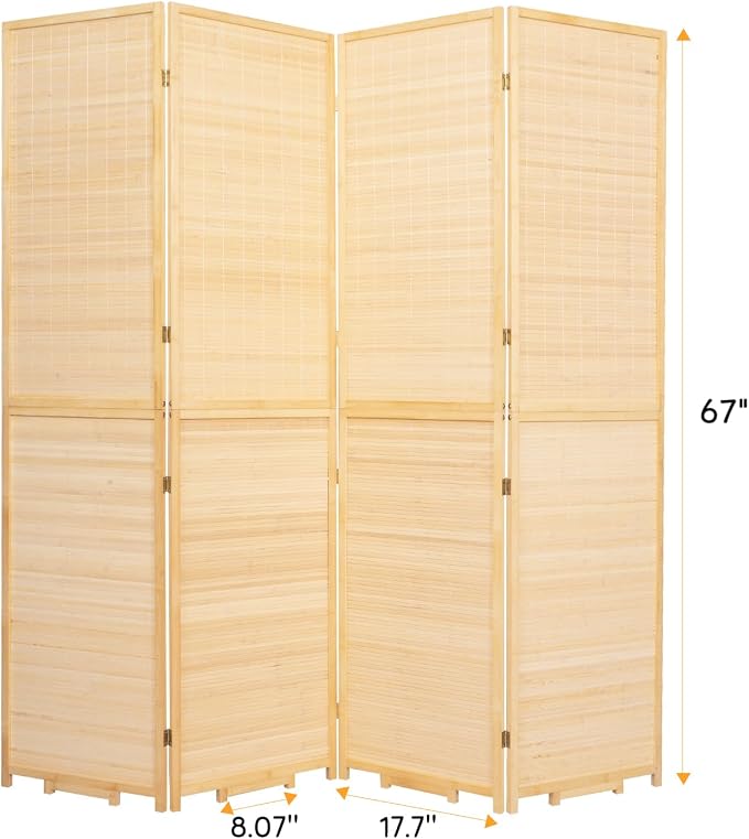 Bamboo Mesh Woven Room Divider 5.6FT, 4 Panel Folding Privacy Screen, Folding - Image 5