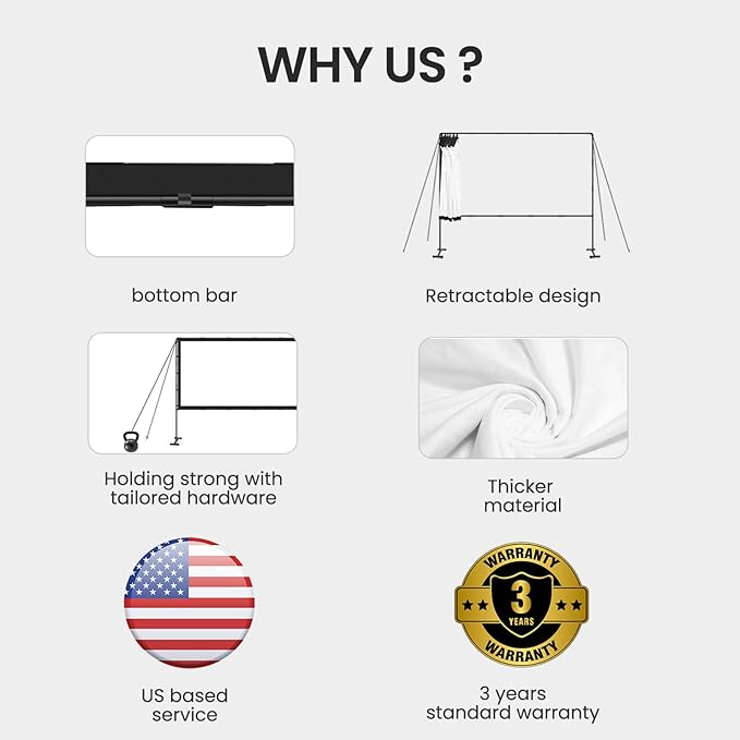 Projector Screen with Stand, 100 Inch, 16:9 Outdoor Portable Screen, Unique Retractable Design for Yard,Patio,Camping,Night Party,Office, School Indoor Use, Washable Fordable White Screen by IOLIEO