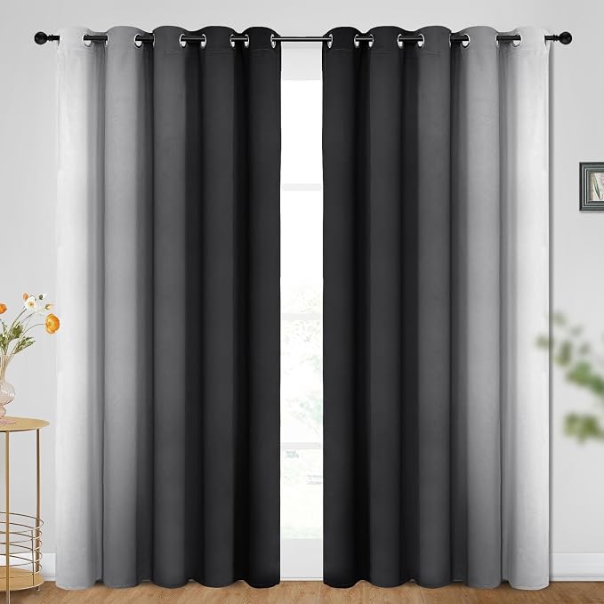 SimpleHome Ombre Black to Grey White Curtains - Image 2