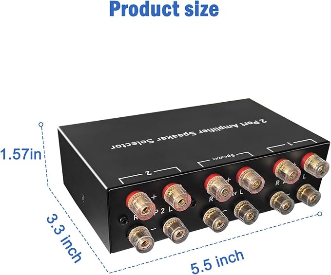 2-Way Audio Switcher Can Support Two Amplifiers, One Audio or One Amplifier, Speaker Switcher Selector Switch Splitter Loudspeaker Control Combiner Box 2(1)-in-1(2)-Out